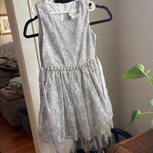 Rare Editions White and Silver Rose Dress